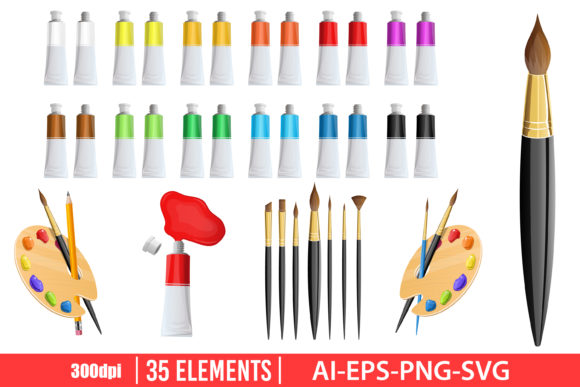 Download Artist Paint Brush and Tube Clipart Set - Artist Collection